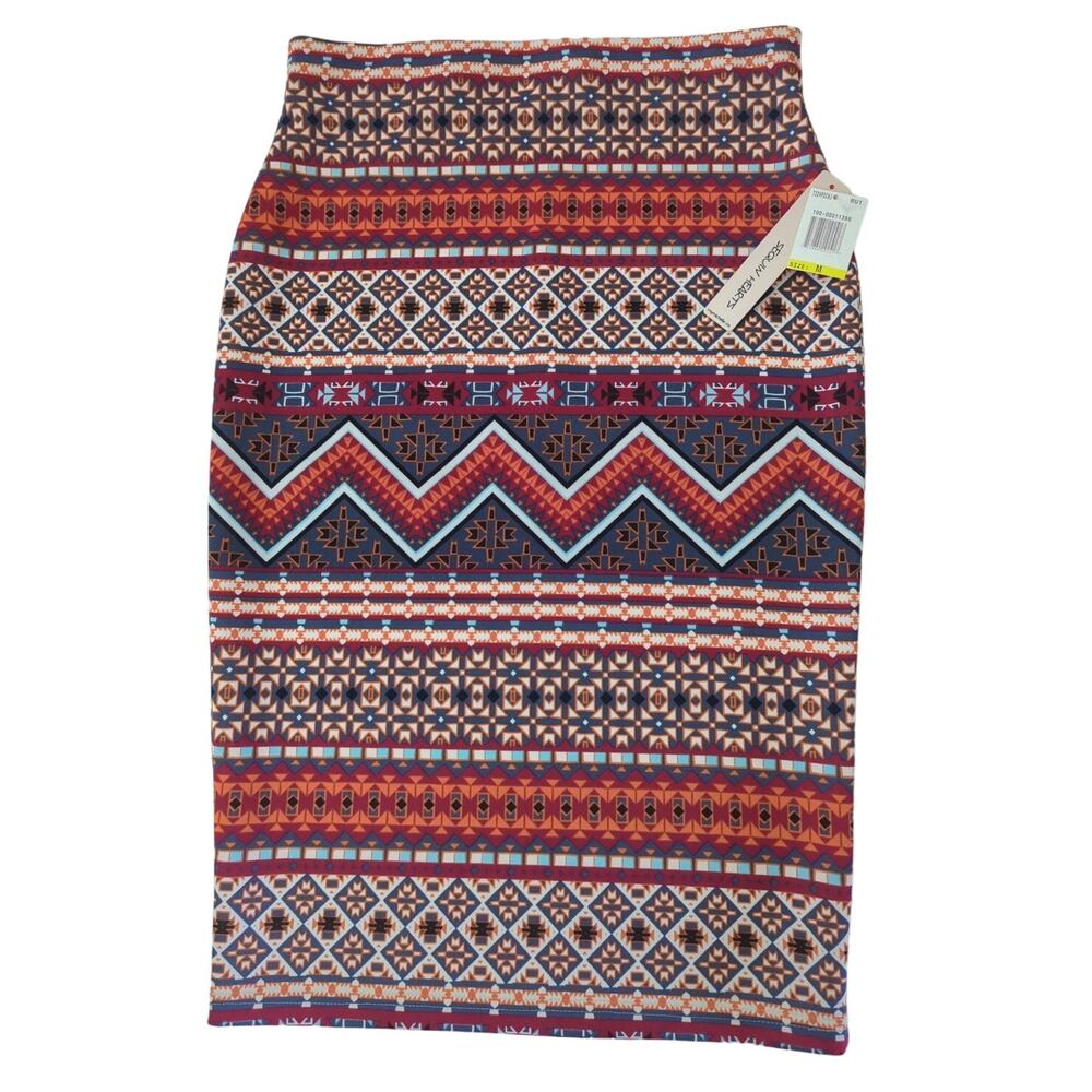 Sequin Hearts Pull On Aztec Print Stretchy Pencil Skirt Women's Size M NWT